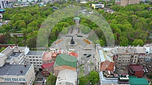 Taras Shevchenko monument at Sumskaya street in Kharkov, aerial view