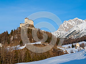 Tarasp castle in Swiss Alps