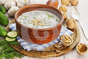 Tarator, bulgarian sour milk soup photo