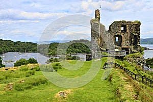 Tarbert Castle overlooking East Loch Tarbert, Tarbert, Argyll and Bute, Scotland