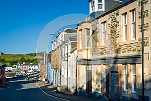 Tarbert streets of old town at evening sun.