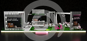 Tarde exhibition stand corporate identity, Display design. Empty booth. Booth design trade show. 3D Rendering photo