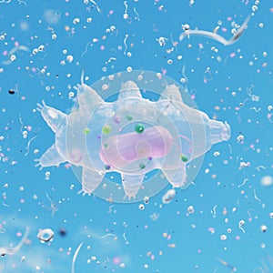 Tardigrade under a microscope. Water bear in the microcosm. 3d render, 3d illustration.