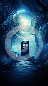 TARDIS, from Doctor Who, time-space machine, blue police phone call box, time vortex, Generative AI