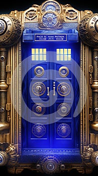 TARDIS, from Doctor Who, time-space machine, blue police phone call box, time vortex, Generative AI