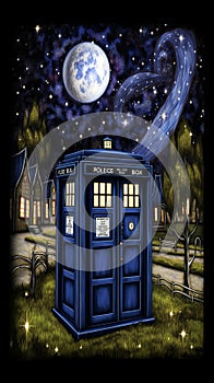 TARDIS, from Doctor Who, time-space machine, blue police phone call box, time vortex, Generative AI