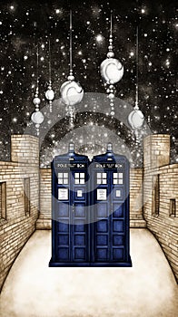 TARDIS, from Doctor Who, time-space machine, blue police phone call box, time vortex, Generative AI