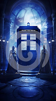 TARDIS, from Doctor Who, time-space machine, blue police phone call box, time vortex, Generative AI photo