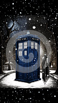 TARDIS, from Doctor Who, time-space machine, blue police phone call box, time vortex, Generative AI photo