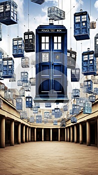 TARDIS, from Doctor Who, time-space machine, blue police phone call box, time vortex, Generative AI photo