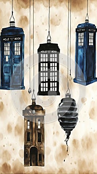 TARDIS, from Doctor Who, time-space machine, blue police phone call box, time vortex, Generative AI photo