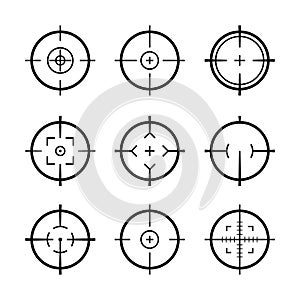 Target aim icons military set. Crosshair target weapon sniper army sight for gun or rifle