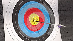 Target for archery shooting. Arrow hitting the target. Hit the goal, success and achievement concept.