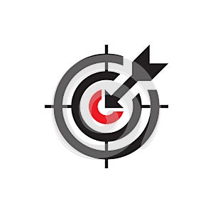 Target with arrow - black icon onwhite background vector illustration. Business strategy concept sign. Graphic design element. photo