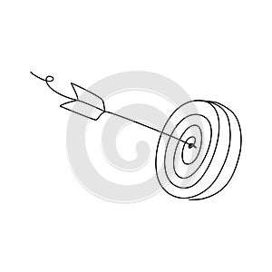 Target with Arrow in Continuous Line Drawing. Sketchy Single Bullseye. Outline Simple Artwork with Editable Stroke. Vector