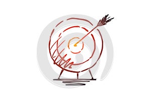 Target, arrow, dart, goal, focus concept. Hand drawn isolated vector.