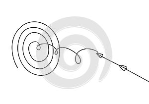 Target with arrow. Goal achieve concept. Vector one continuous line drawing hand drawn sketch with minimalism design. Illustration