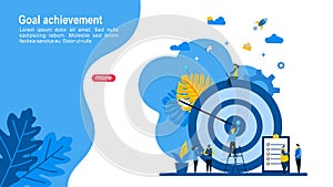 Target with an arrow, hit the target, goal achievement with Tiny People Character Concept Vector Illustration,