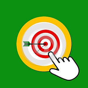 Target with arrow icon. Goal, targeting concept. Hand Mouse Cursor Clicks the Button