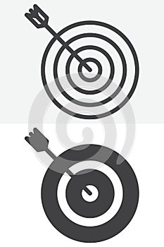 Target with arrow line and solid vector icon set
