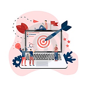 Target with an arrow on monitor, hit the target, goal achievement. Business concept vector illustration