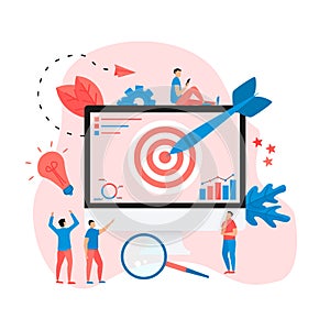 Target with an arrow on monitor, hit the target, goal achievement. Business concept vector illustration