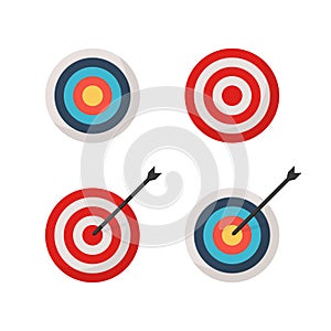 Target and arrow set of colored icons in flat style