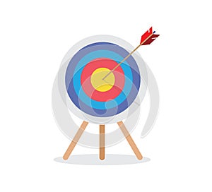 Target with arrow standing on a tripod. Goal achievement concept. Vector illustration