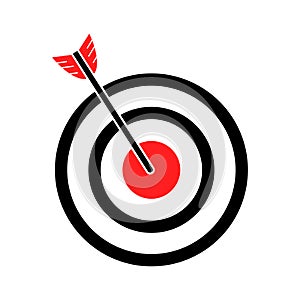 Target with arrow on white background. Isolated vector aim symbol. Marketing goal icon
