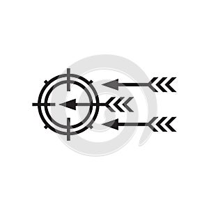 Target with arrows - black icon onwhite background vector illustration. Business strategy concept sign. Graphic design element. photo