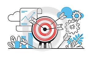 Target with arrows. Business challenge with goals and achievements, project strategy concept. Vector illustration with