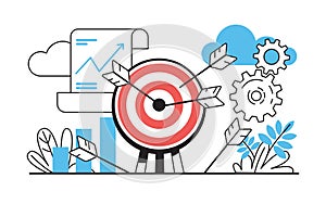 Target with arrows. Business challenge with goals and achievements, project strategy concept. Vector illustration with photo