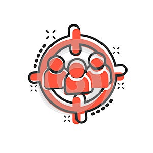 Target audience icon in comic style. Focus on people vector cartoon illustration pictogram. Human resources business concept