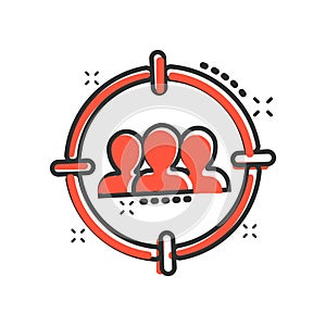 Target audience icon in comic style. Focus on people vector cartoon illustration pictogram. Human resources business concept