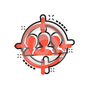 Target audience icon in comic style. Focus on people vector cartoon illustration pictogram. Human resources business concept