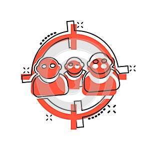 Target audience icon in comic style. Focus on people vector cartoon illustration pictogram. Human resources business concept