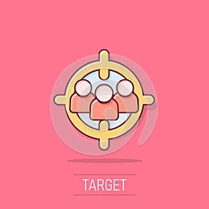 Target audience icon in comic style. Focus on people vector cartoon illustration pictogram. Human resources business concept