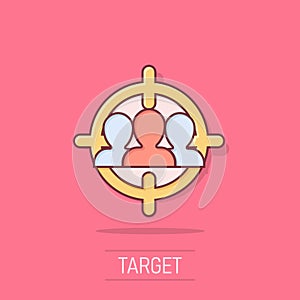 Target audience icon in comic style. Focus on people vector cartoon illustration pictogram. Human resources business concept