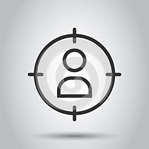 Target audience icon in flat style. Marketing target strategy illustration on white background. Aim on people business concept