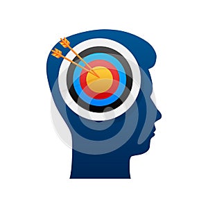 Target brain profile for medical design. Vector illustration. Business strategy. Vector icon.