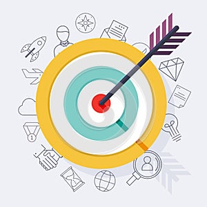 Target bullseye or arrow on target flat icon. Flat design modern