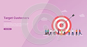 Target customers with people and goals dart for website template or banner landing homepage - vector