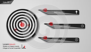 The target dart board. Infographic arrow concept of goals achievement. Vector illustration