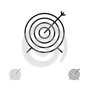Target, Dart, Goal, Focus Bold and thin black line icon set