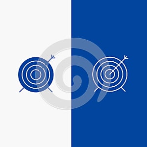 Target, Dart, Goal, Focus Line and Glyph Solid icon Blue banner Line and Glyph Solid icon Blue banner