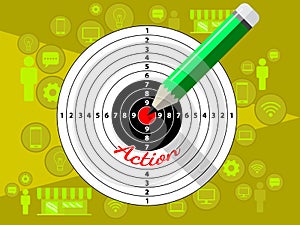 Target dart and pencil template design for business strategy.