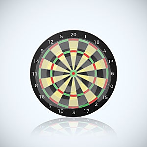Target for darts arrow. Vector illustration of dart board with reflection on white background