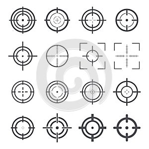 Target destination icon large set. Focus cursor bull eye mark elements.