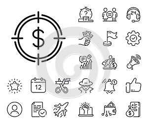 Target with Dollar line icon. Salaryman, gender equality and alert bell. Vector