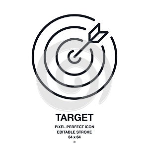 Target editable stroke outline icon isolated on white background vector illustration. Pixel perfect. 64 x 64